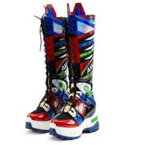 ANTHONY WANG Holographic PLATFORM BOOTS Streetwear Cosplay Rave Gloss Shoe 6.5M